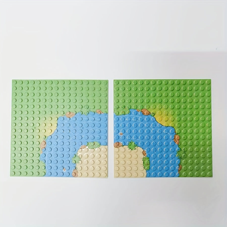 2pcs Set Small Grain Base Plates Forest Scene Building Blocks Home Decor Board
