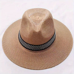 Wide Brim Straw Hat Summer Fedora Sun Hat for Men and Women