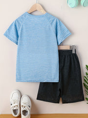 Toddler Boys Quick-dry Footprint Graphic T-shirt and Block Shorts Set