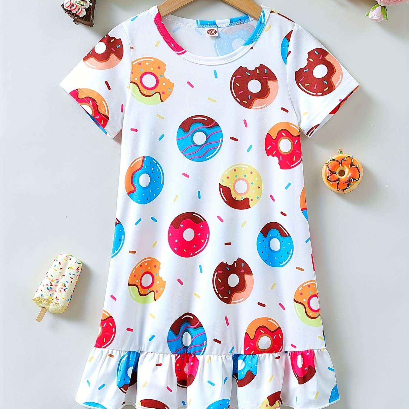 Toddler Girls Donut Printed Short Sleeve Casual Dress