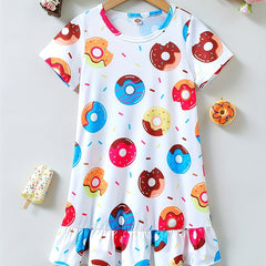 Toddler Girls Donut Printed Short Sleeve Casual Dress