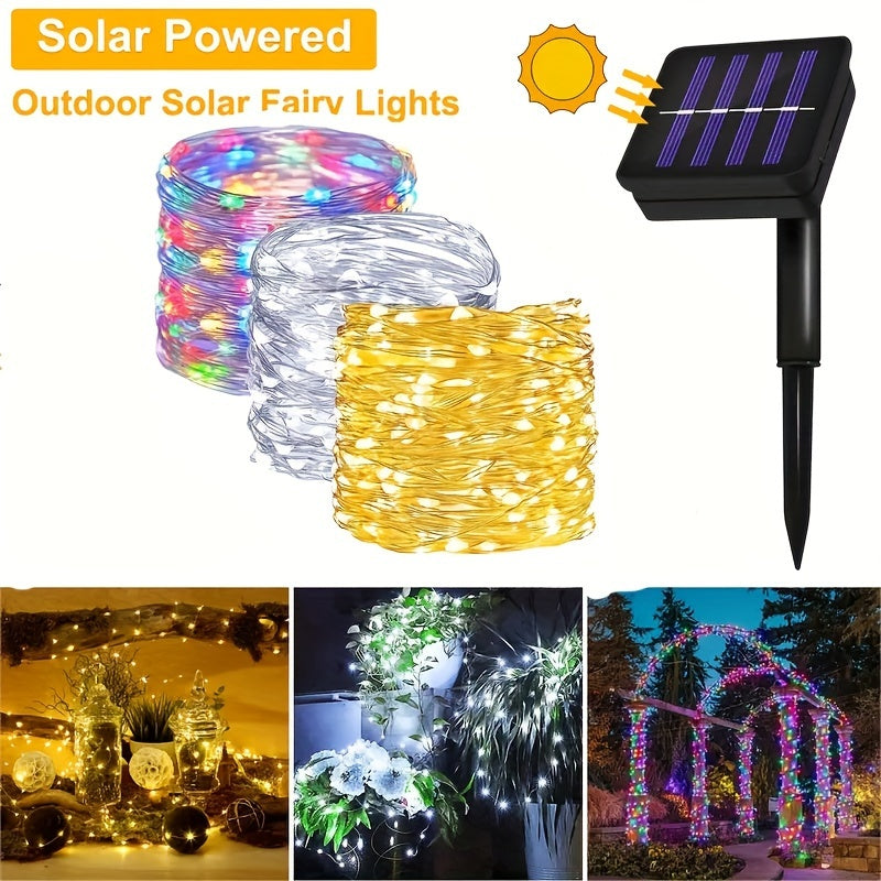 Outdoor Solar String Lights LED Fairy Garland 8 Mode Waterproof Copper Wire Lamp