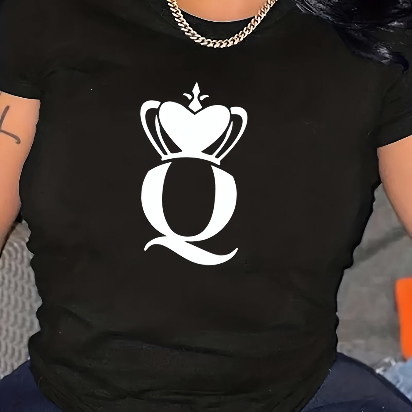 Sports Top Women's Plus Crown Letter Print Fitness Tee