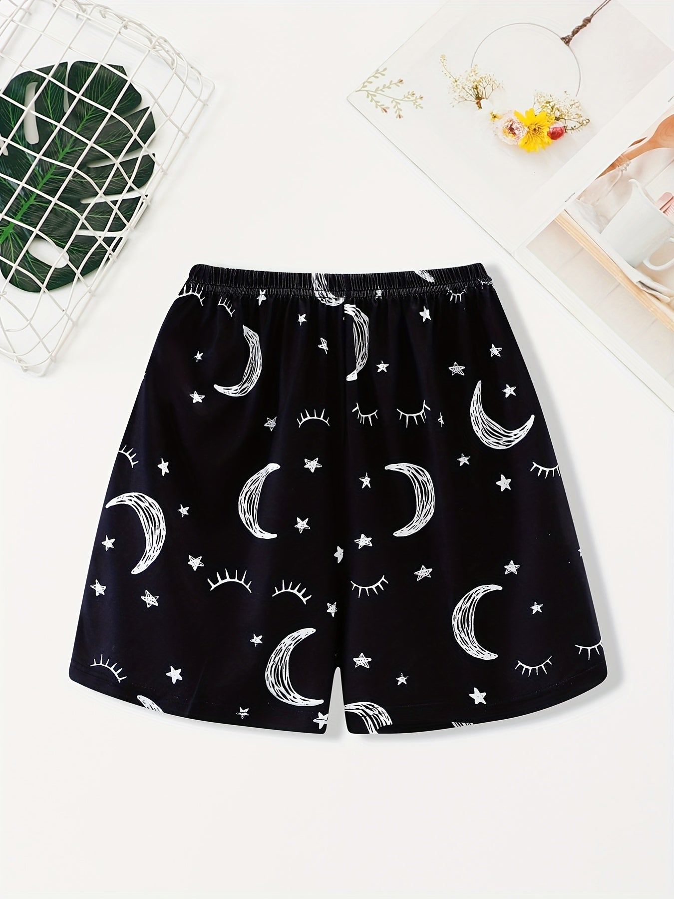 Starry Print Sleep Bottoms & Elastic Waistband Shorts Women's Loungewear