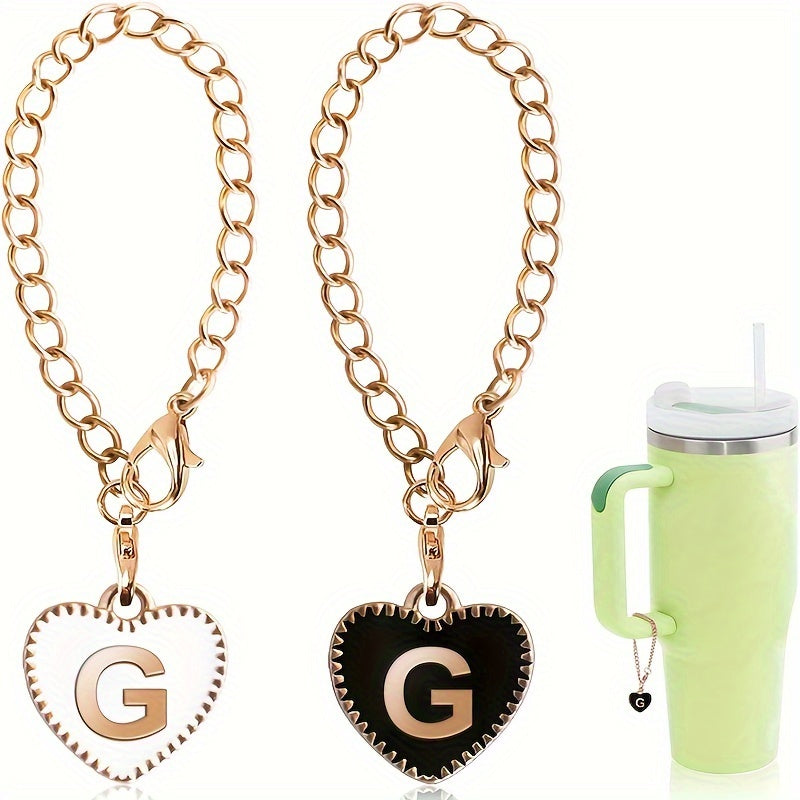 2pcs ID Initial Letter Cup Handle Charm Heart Shaped Pendant Decor