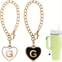 2pcs ID Initial Letter Cup Handle Charm Heart Shaped Pendant Decor