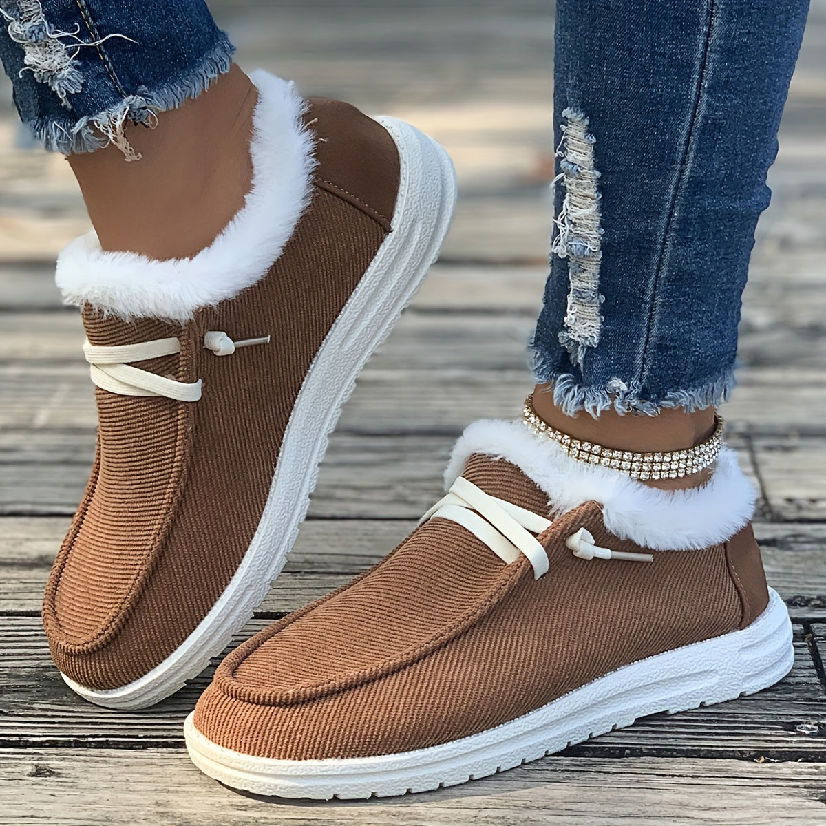 Winter Warm Flats Thermal Snow Boots Faux Fur Plush Lined Slip On Shoes