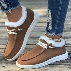 Winter Warm Flats Thermal Snow Boots Faux Fur Plush Lined Slip On Shoes