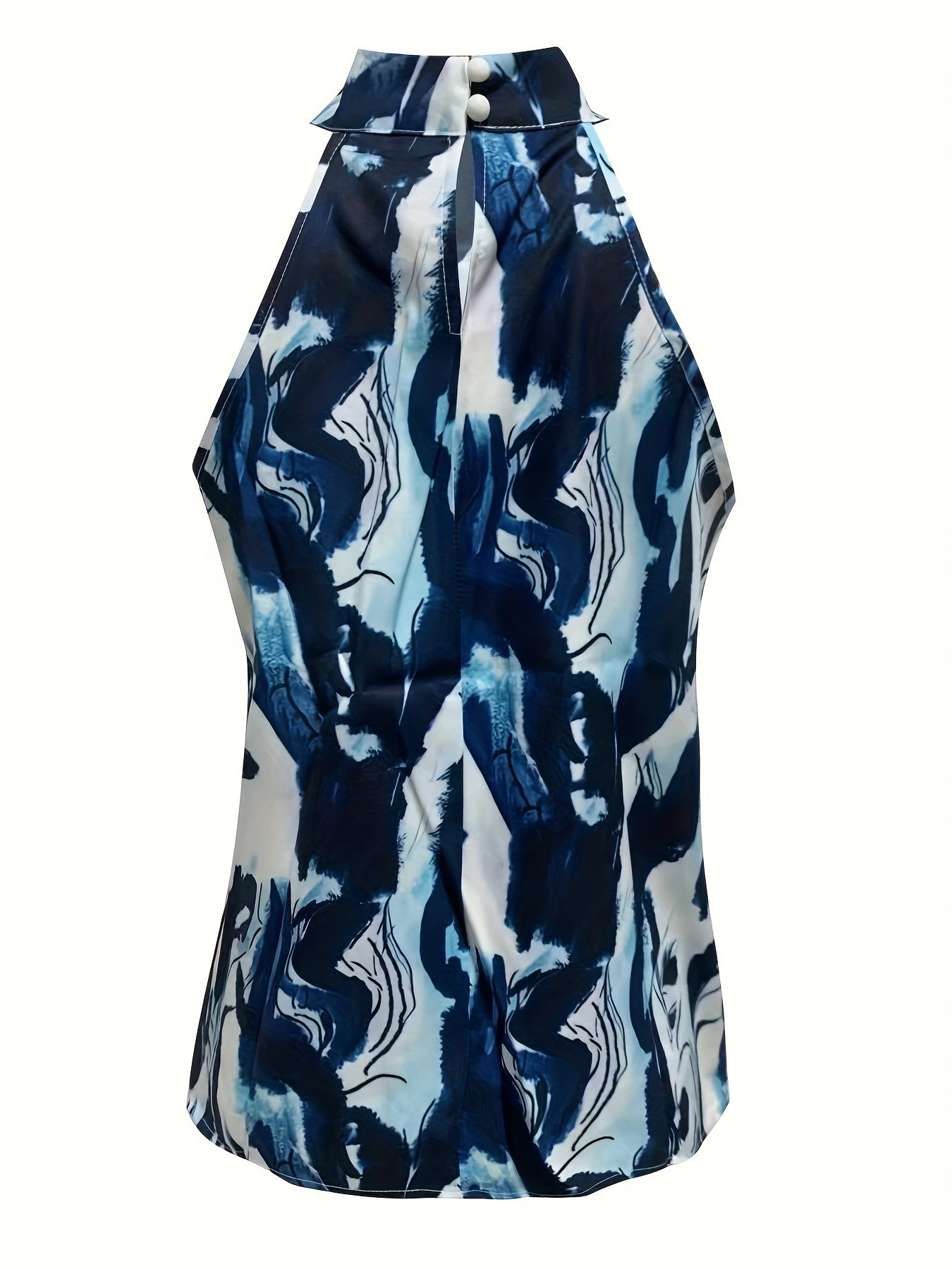 Tie Dye High Neck Top Sleeveless Summer Casual Keyhole