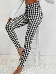Plaid Print High Waist Pants Casual Skinny Pants