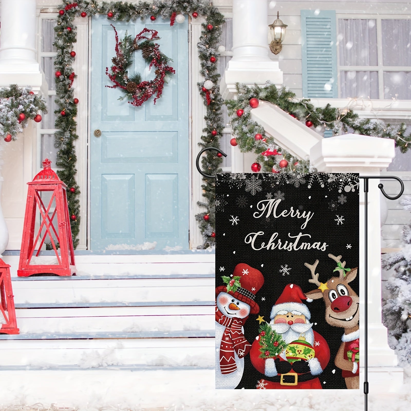 Christmas Garden Flag Double Sided Burlap Elk Snowman Santa Claus Xmas Decoratio