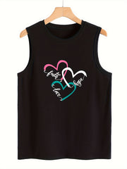 Heart & Letter Pattern Stretchy Sports Vest Round Neck Sleeveless Casual Top
