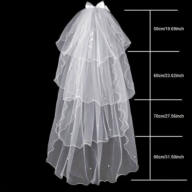 Bowknot Wedding Veil With Faux Pearl Ornament