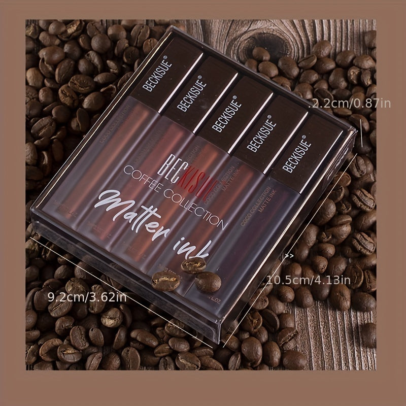 Coffee Nude Matte Velvet Lipstick Set of 5 Dark Light Coffee Lip Glaze