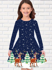 Girls' Magical Forest Long Sleeve Dress for Fall