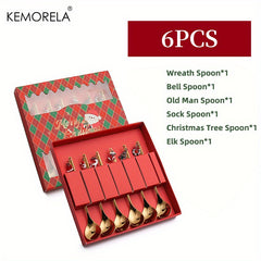 6pcs Christmas Tree Santa Dinnerware Stainless Steel Cutlery Set