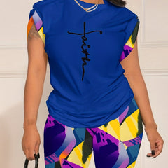 Faith Letter Print Two Piece Set Casual Outfit