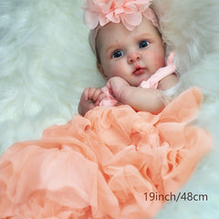 Adorable Reborn Baby Girl Doll with Peach Dress and Pink Hair Bow
