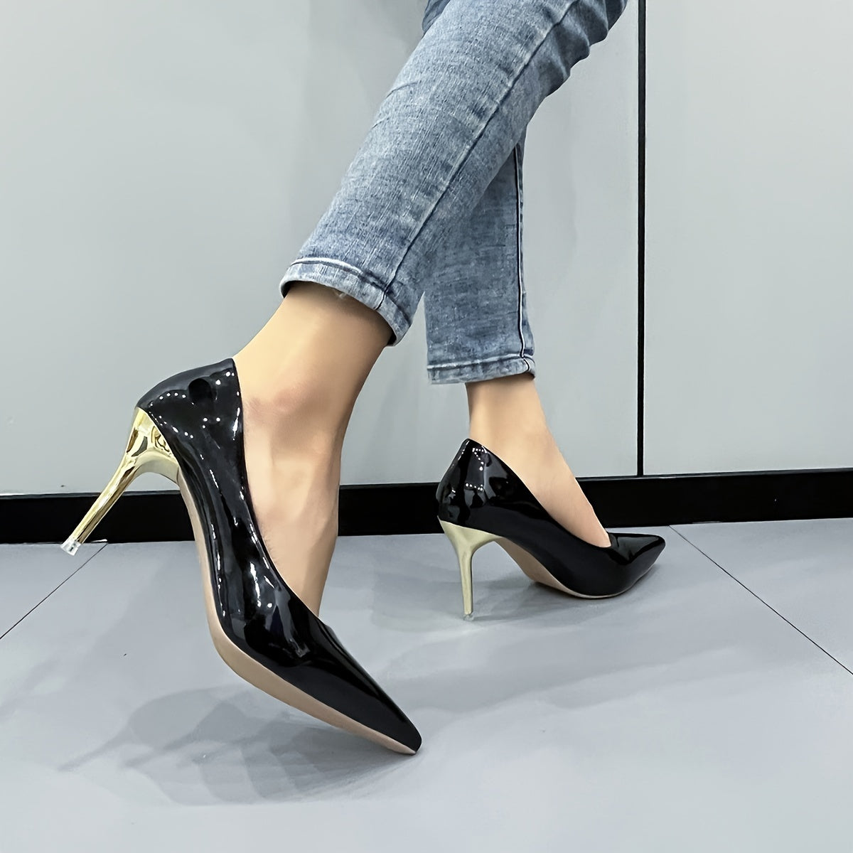 Women's Pointed Toe Court Pumps Patent Leather Stiletto Heels