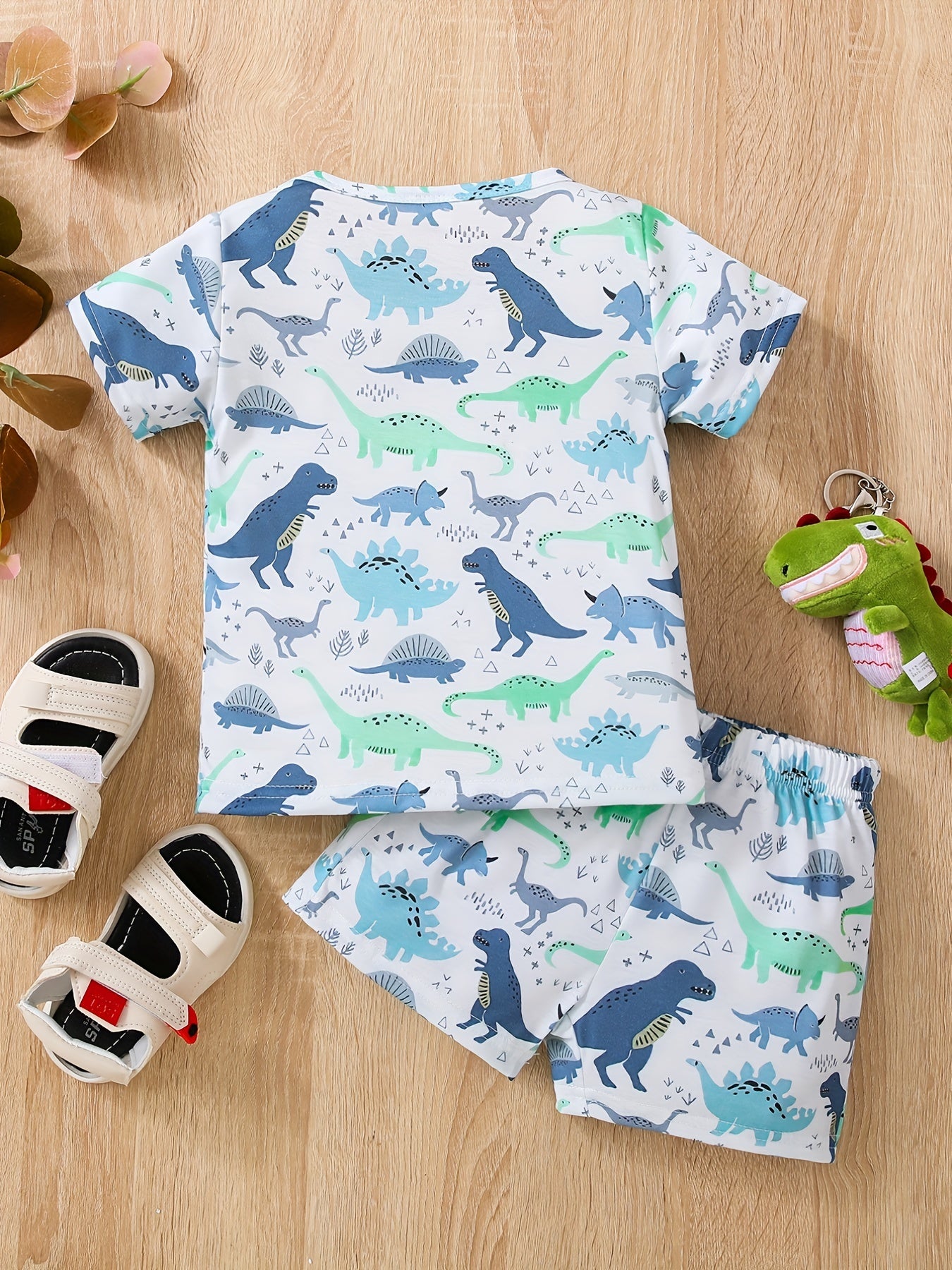 Boys Dinosaur Print Casual Outfit T-shirt & Shorts Set