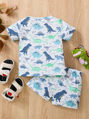 Boys Dinosaur Print Casual Outfit T-shirt & Shorts Set