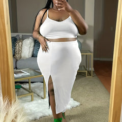 Sexy V Neck Crop Cami Top & Bodycon Skirt Two Piece Set