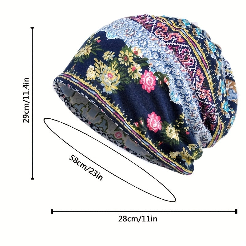 Bohemia Soft Flower Print Sleep Beanie Hat Pullover Hat Skating Ski Caps