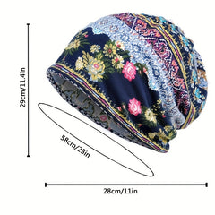 Bohemia Soft Flower Print Sleep Beanie Hat Pullover Hat Skating Ski Caps