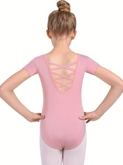 95 Cotton Girls Short Sleeve Dance Suit Slim Ballet Leotard
