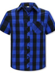 Boy's Casual Plaid Short Sleeve Button Down Shirt
