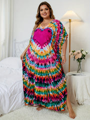 Boho Cover Up Women's Plus Tie Dye Print Split Maxi Beach Cover Up