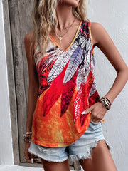 Boho Plant Print V Neck Tank Top Sleeveless Summer Top