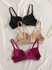 3pcs Solid T Shirt Bras Comfy & Breathable Push Up Bra