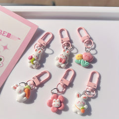 Cute Rabbit Flower Keychain Girls School Backpack Phone Car Keys Birthday Gift