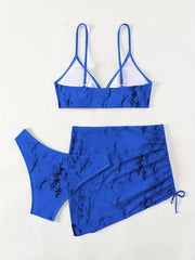 Rock Marks Print Ring Centre Core Bikini Set With Sheer Cover Up