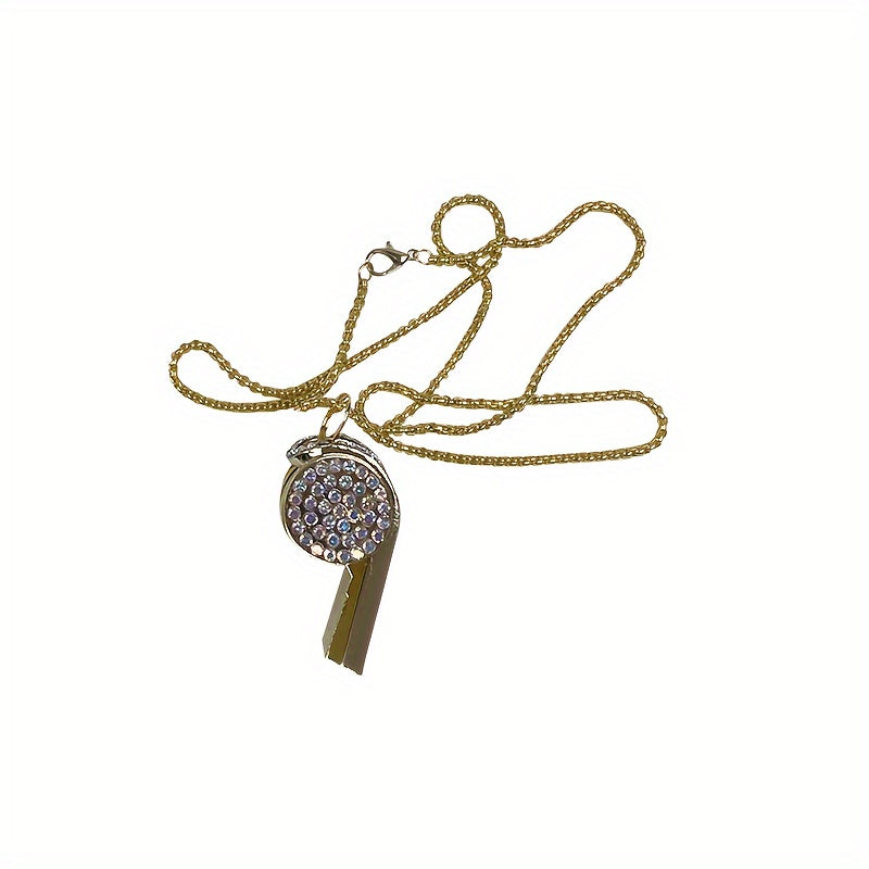Self Defense Whistle Keychain With Rhinestone Inlaid