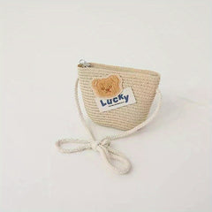 Girls Lucky Bear Shoulder Bag Woven Cion Pouch Canvas Crossbody Bag