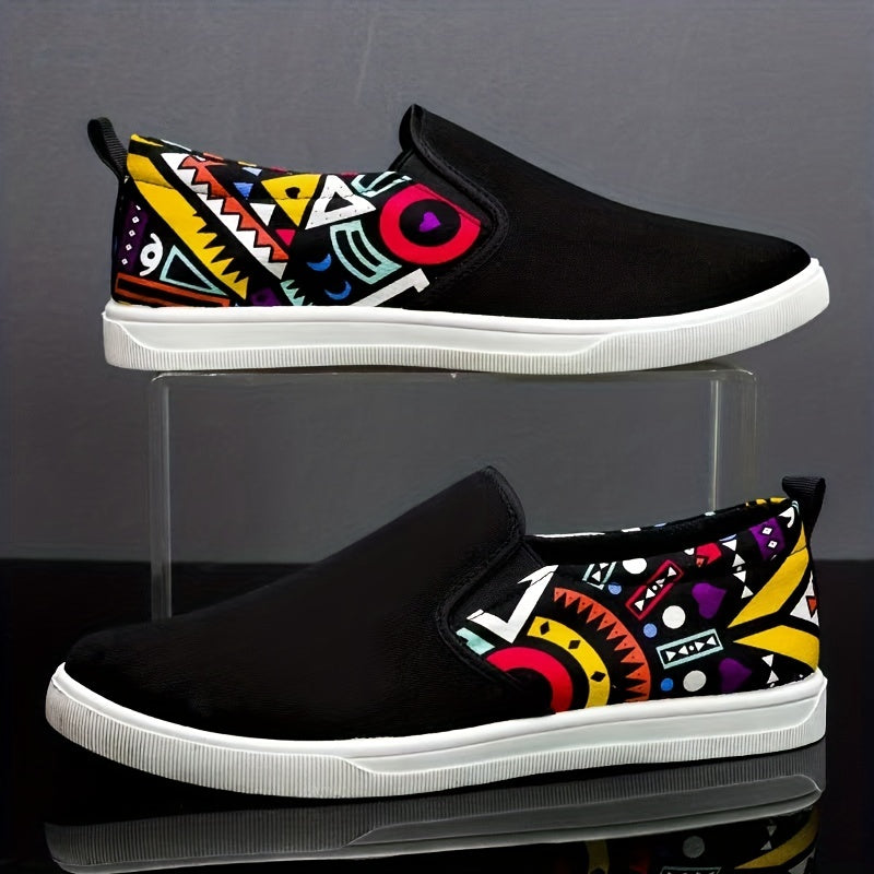 Men's Graphic Canvas Loafer Shoes Lightweight Slip On Sneakers