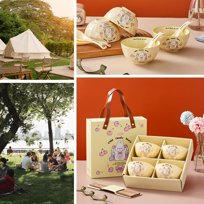 4pcs Easter Bunny Pattern Bowls Gift Boxed Ceramic Dinnerware