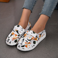 Women's Halloween Canvas Sneakers Ghost Face Pumpkin Print Low Top Flats