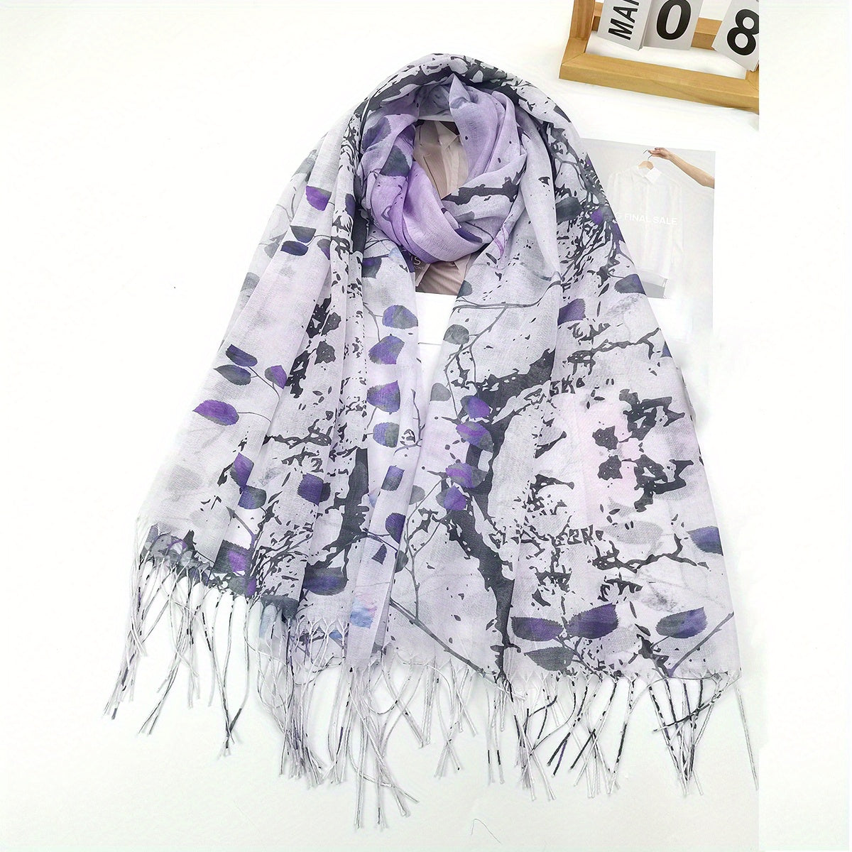 Tie Dye Print Scarf Hijab Boho Tassel Shawl Women