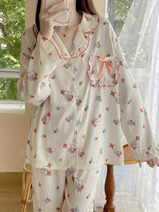 Cartoon Print Lounge Set Long Sleeve Top & Ruffle Pants