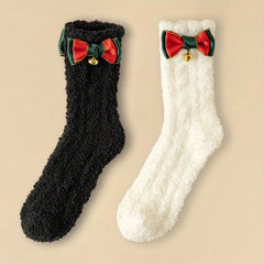 4 Pairs Floral & Bow Decor Socks Comfy & Fuzzy Floor Socks Women's Stockings