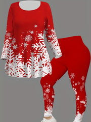 Plus Size Snowflake Print Top & Leggings Set