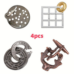 Adult Classic Metal Puzzle 4pcs Set - IQ Brain Teaser Unlock Game