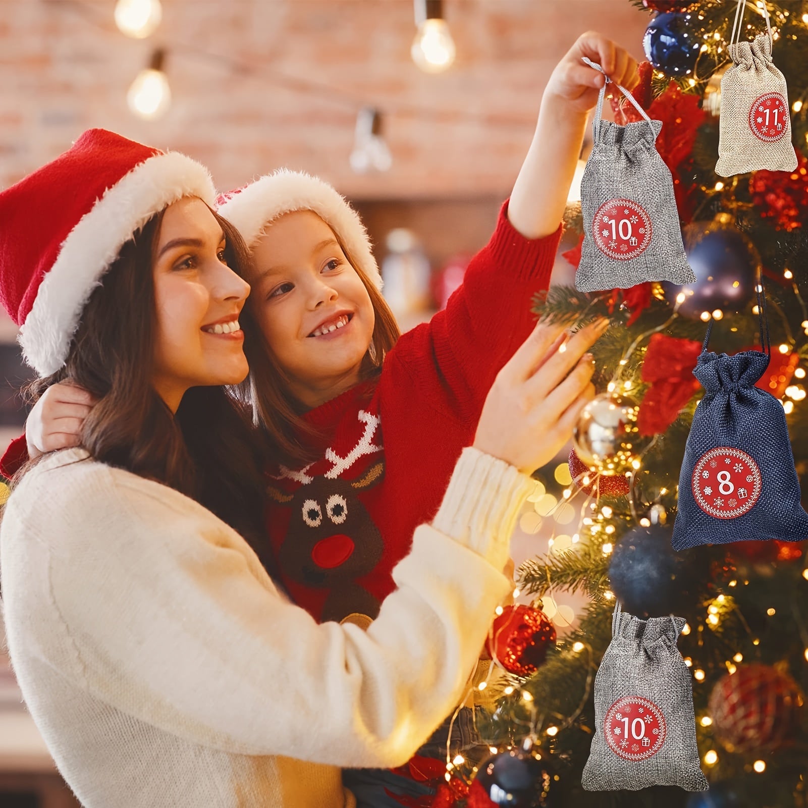24 Burlap Advent Calendar Bags, 3 Colors, DIY Craft