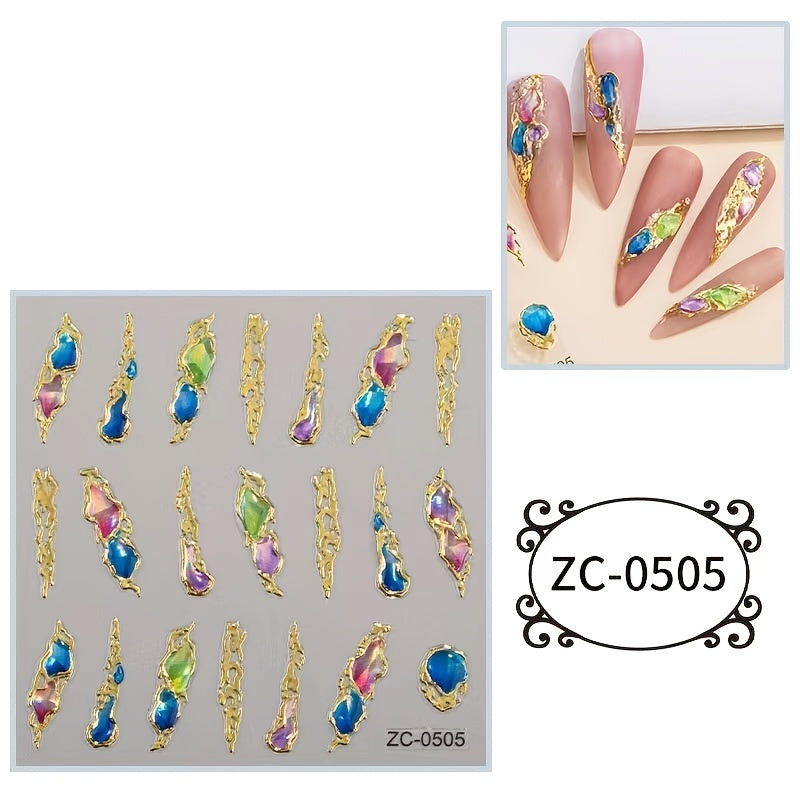 Bronzing Embossed Nail Art Stickers Rhinestone Epoxy 5D Nail Stickers