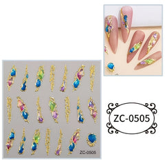 Bronzing Embossed Nail Art Stickers Rhinestone Epoxy 5D Nail Stickers