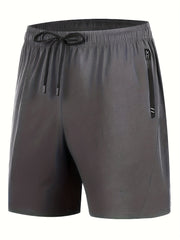 Men's Solid Breathable Shorts with Pockets - Elastic Waist