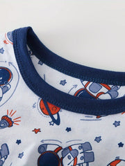 Boys Cartoon Astronaut Pajamas Set Long Sleeves Comfortable Homewear